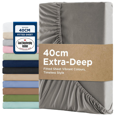 2000TC Hotel Quality Fitted Sheets - 2 Piece Fitted Sheets  -Breathable Bedding - Wrinkle, Fade, Stain Resistant- 16inch/40cm Deep Pocket Fitted Bed Sheets-Wrinkle and Fade Resistant,(Grey,Double)