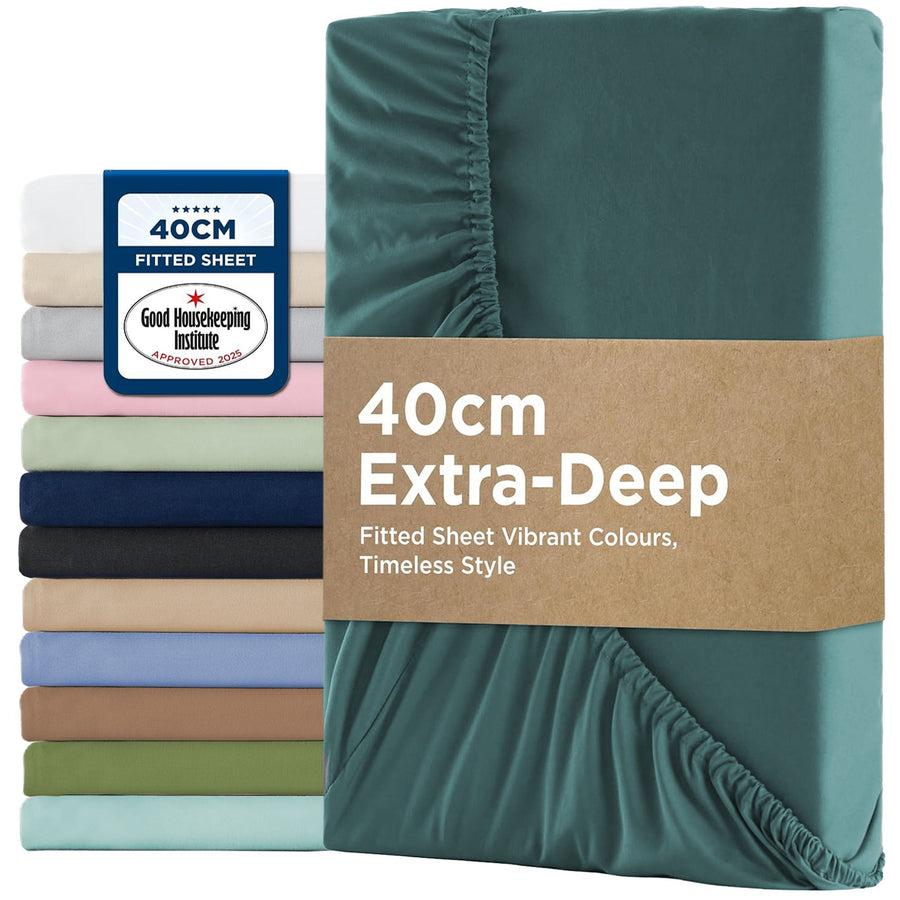 2000TC Hotel Quality Fitted Sheets - 2 Piece Fitted Sheets  -Breathable Bedding - Wrinkle, Fade, Stain Resistant- 16inch/40cm Deep Pocket Fitted Bed Sheets-Wrinkle and Fade Resistant,(Biscay blue,Double)