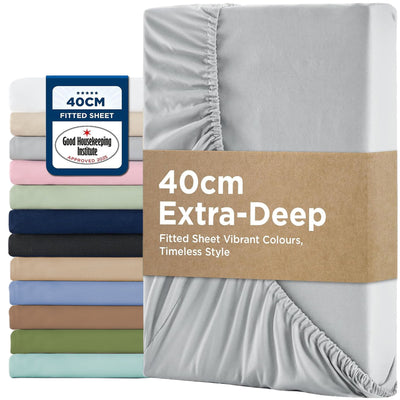 2000TC Hotel Quality Fitted Sheets - 2 Piece Fitted Sheets  -Breathable Bedding - Wrinkle, Fade, Stain Resistant- 16inch/40cm Deep Pocket Fitted Bed Sheets-Wrinkle and Fade Resistant,(Silver-gray,Double)
