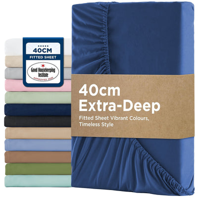 2000TC Hotel Quality Fitted Sheets - 2 Piece Fitted Sheets  -Breathable Bedding - Wrinkle, Fade, Stain Resistant- 16inch/40cm Deep Pocket Fitted Bed Sheets-Wrinkle and Fade Resistant,(Royal blue,King)