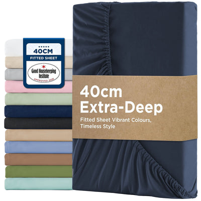 2000TC Hotel Quality Fitted Sheets - 2 Piece Fitted Sheets  -Breathable Bedding - Wrinkle, Fade, Stain Resistant- 16inch/40cm Deep Pocket Fitted Bed Sheets-Wrinkle and Fade Resistant,(Navy,King)