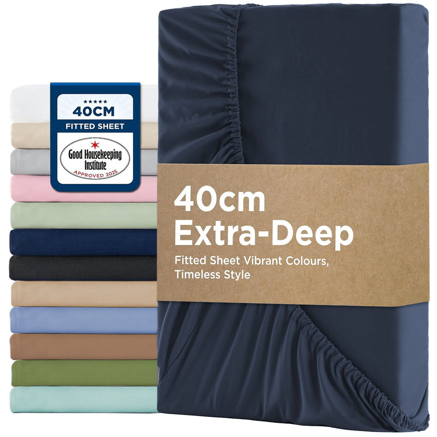 2000TC Hotel Quality Fitted Sheets - 2 Piece Fitted Sheets  -Breathable Bedding - Wrinkle, Fade, Stain Resistant- 16inch/40cm Deep Pocket Fitted Bed Sheets-Wrinkle and Fade Resistant,(Navy,King)