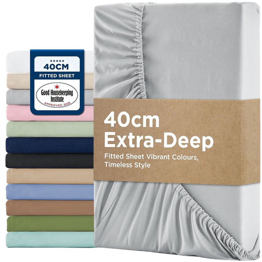 2000TC Hotel Quality Fitted Sheets - 2 Piece Fitted Sheets  -Breathable Bedding - Wrinkle, Fade, Stain Resistant- 16inch/40cm Deep Pocket Fitted Bed Sheets-Wrinkle and Fade Resistant,(Silver-gray,Queen)