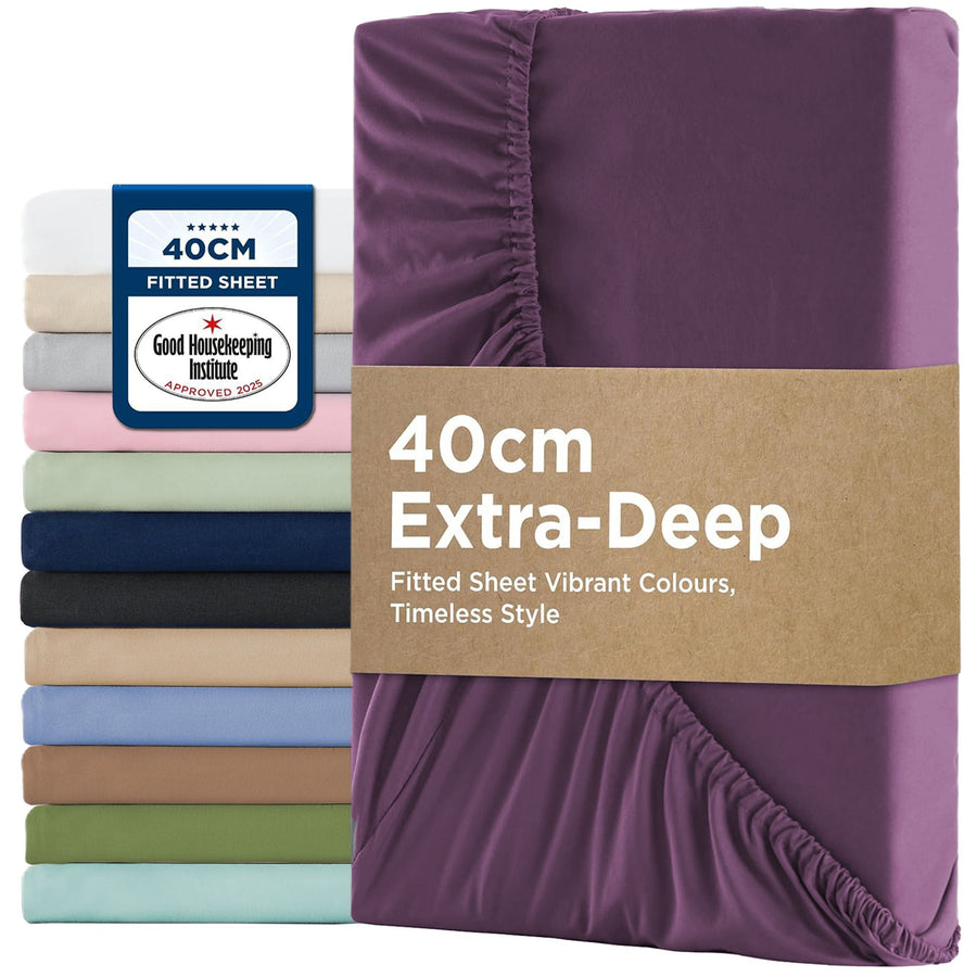 2000TC Hotel Quality Fitted Sheets - 2 Piece Fitted Sheets  -Breathable Bedding - Wrinkle, Fade, Stain Resistant- 16inch/40cm Deep Pocket Fitted Bed Sheets-Wrinkle and Fade Resistant,(Purple,Queen)