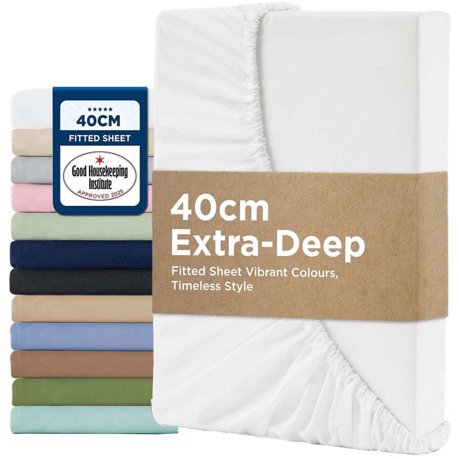 2000TC Hotel Quality Fitted Sheets - 2 Piece Fitted Sheets  -Breathable Bedding - Wrinkle, Fade, Stain Resistant- 16inch/40cm Deep Pocket Fitted Bed Sheets-Wrinkle and Fade Resistant,(White,Single)
