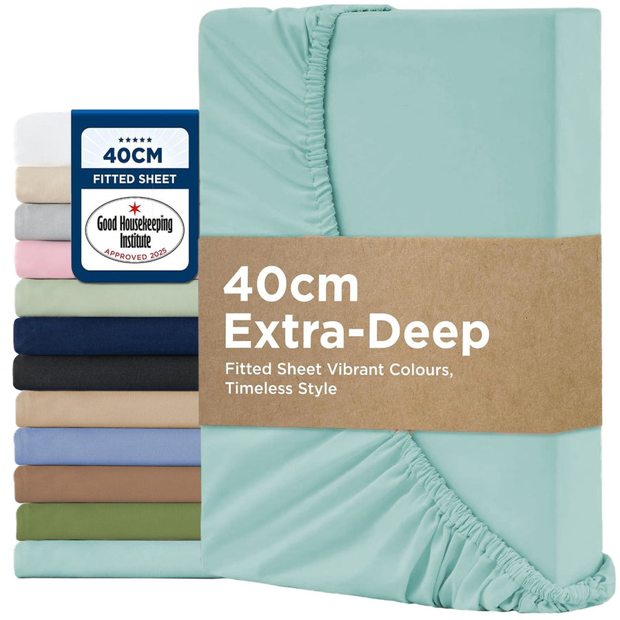 2000TC Hotel Quality Fitted Sheets - 2 Piece Fitted Sheets  -Breathable Bedding - Wrinkle, Fade, Stain Resistant- 16inch/40cm Deep Pocket Fitted Bed Sheets-Wrinkle and Fade Resistant,(Ice blue,Single)