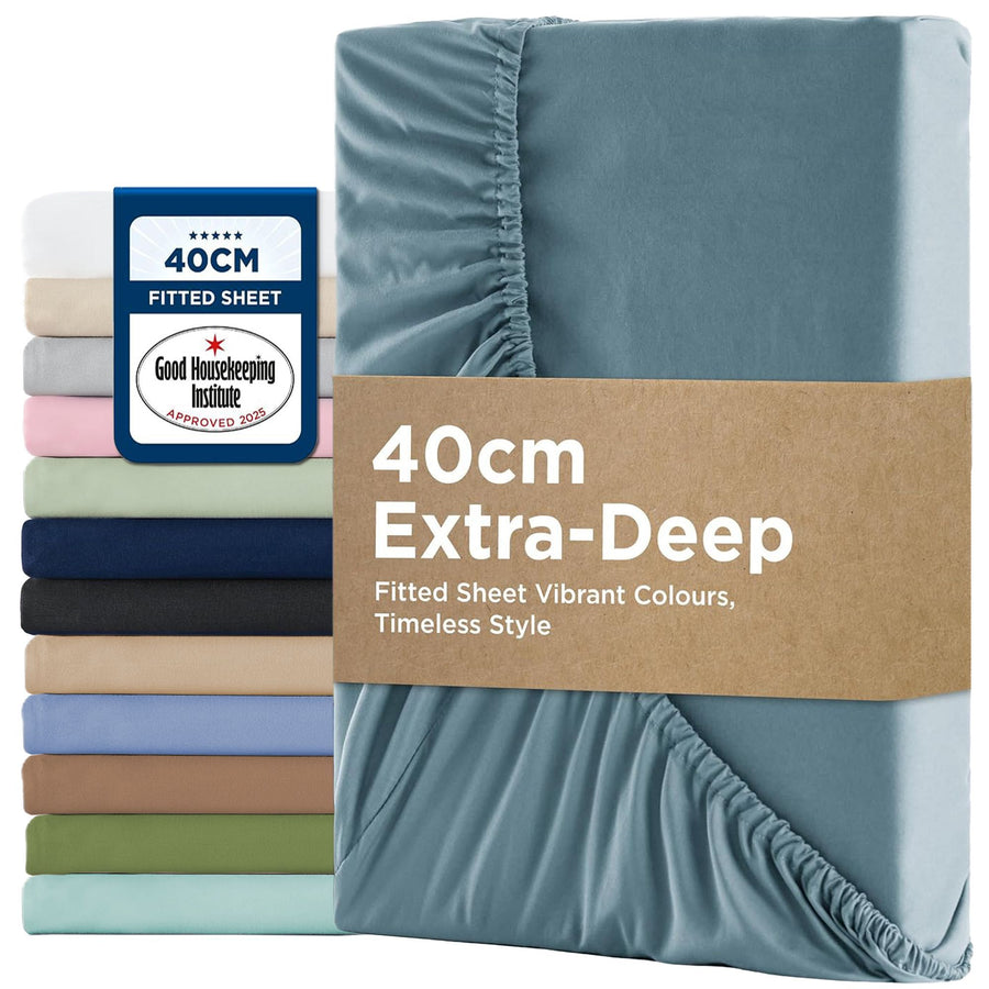 2000TC Hotel Quality Fitted Sheets - 2 Piece Fitted Sheets  -Breathable Bedding - Wrinkle, Fade, Stain Resistant- 16inch/40cm Deep Pocket Fitted Bed Sheets-Wrinkle and Fade Resistant,(Ocean,Single)