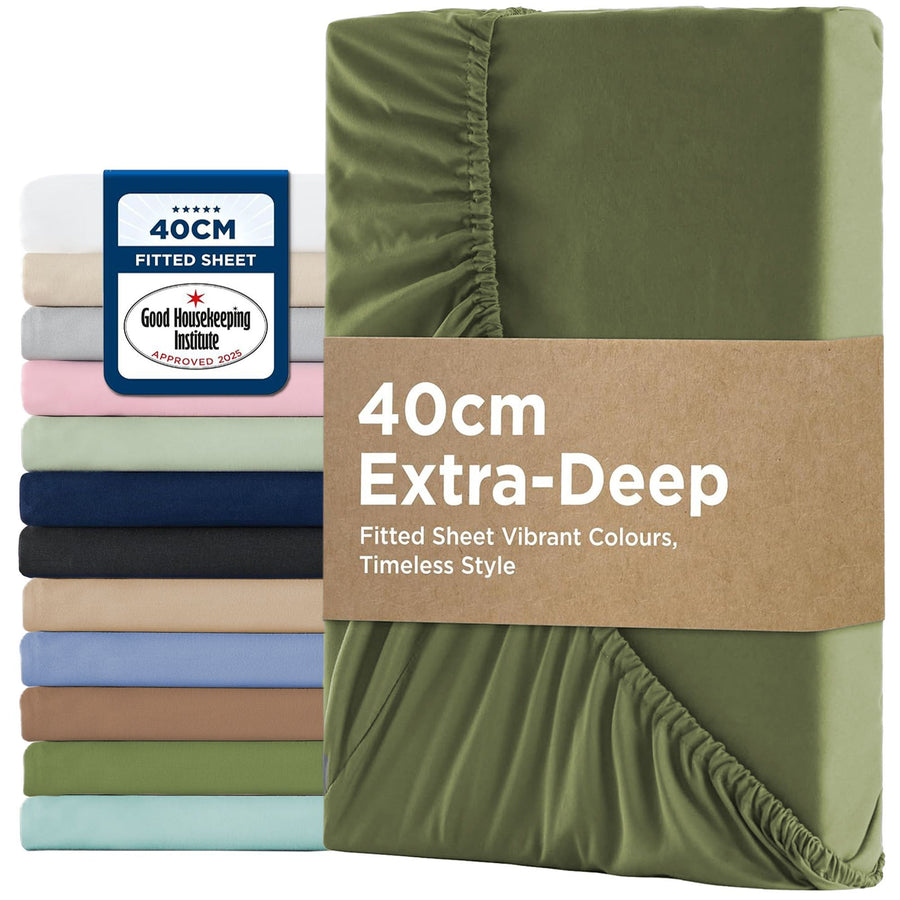 2000TC Hotel Quality Fitted Sheets - 2 Piece Fitted Sheets  -Breathable Bedding - Wrinkle, Fade, Stain Resistant- 16inch/40cm Deep Pocket Fitted Bed Sheets-Wrinkle and Fade Resistant,(Olive green,Single)