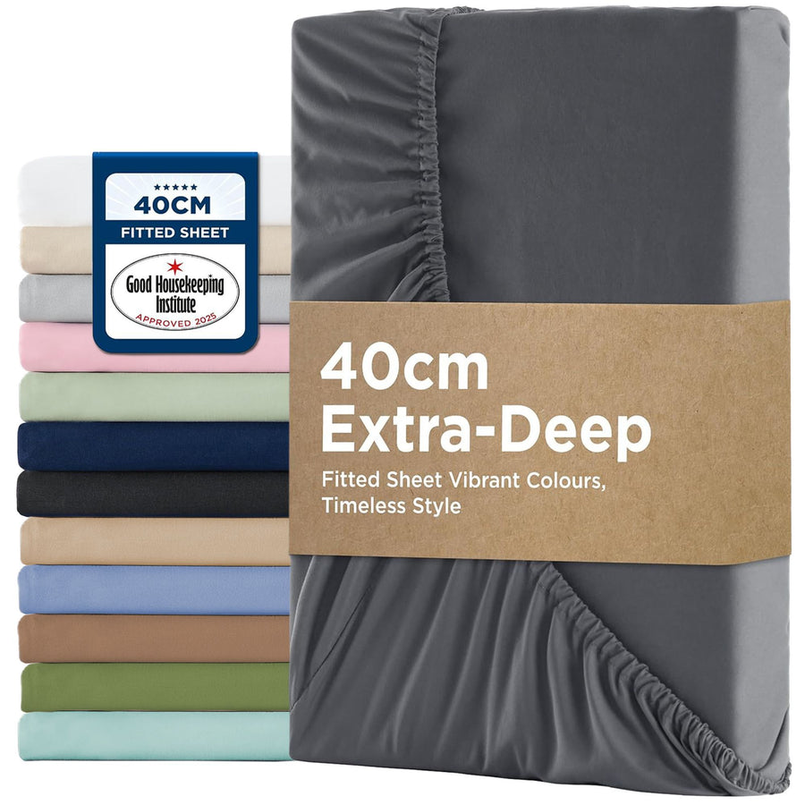 2000TC Hotel Quality Fitted Sheets - 2 Piece Fitted Sheets  -Breathable Bedding - Wrinkle, Fade, Stain Resistant- 16inch/40cm Deep Pocket Fitted Bed Sheets-Wrinkle and Fade Resistant,(Dark gray,Super King)