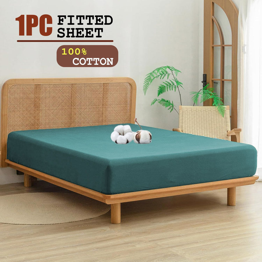 100% Cotton Fitted Sheet - Super Soft 40cm Deep Pocket Bottom Sheets - White Elastic Sheet（Double,Biscay blue)