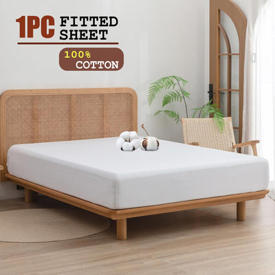 100% Cotton Fitted Sheet - Super Soft 40cm Deep Pocket Bottom Sheets - White Elastic Sheet（Super King,White)
