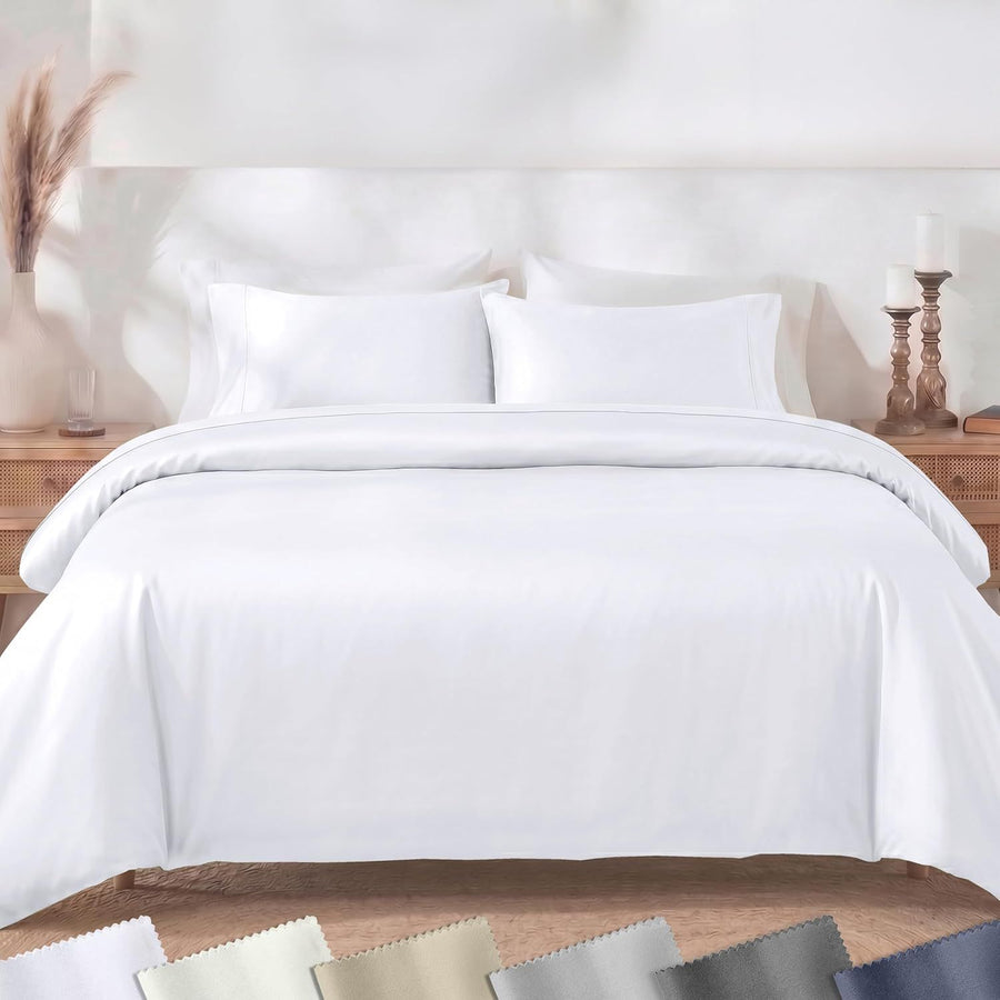 Hotel Soft Microfiber Duvet Cover Set-2000TC Quilt Cover Set & Pillowcases -1 Donna Cover Zipper Closure & 1 x Pillowcases-Breathable Bedding - Wrinkle, Fade, Stain Resistant(White,Double)