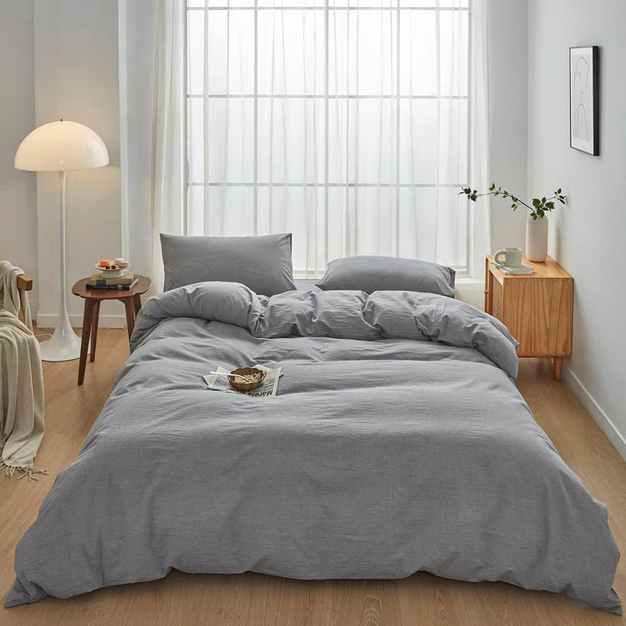 Hotel Soft Microfiber Duvet Cover Set-2000TC Quilt Cover Set & Pillowcases -1 Donna Cover Zipper Closure & 1 x Pillowcases-Breathable Bedding - Wrinkle, Fade, Stain Resistant(Grey,Double)