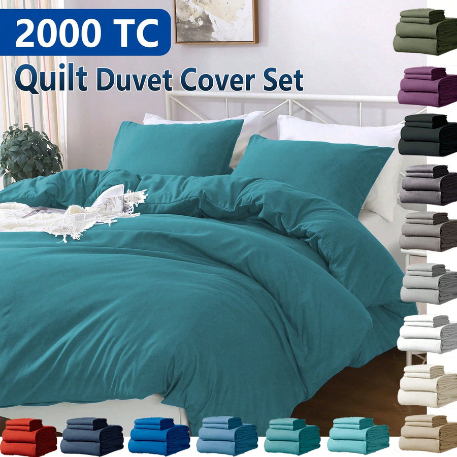 Hotel Soft Microfiber Duvet Cover Set-2000TC Quilt Cover Set & Pillowcases -1 Donna Cover Zipper Closure & 1 x Pillowcases-Breathable Bedding - Wrinkle, Fade, Stain Resistant(Biscay blue,Double)