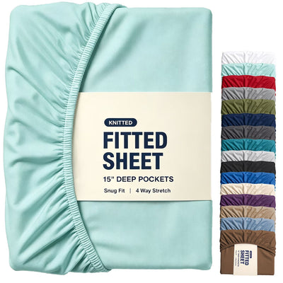 Hotel Quality Fitted Sheet - 1 Piece Fitted Sheet  -Breathable Bedding - Wrinkle, Fade, Stain Resistant- 16inch/40cm Deep Pocket Fitted Bed Sheet-Wrinkle and Fade Resistant,(Ice blue,King)