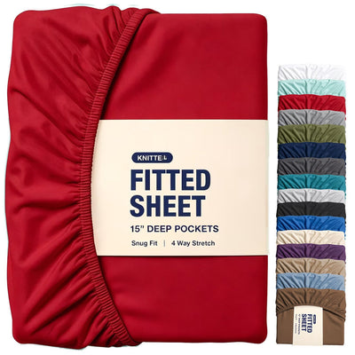 Hotel Quality Fitted Sheet - 1 Piece Fitted Sheet  -Breathable Bedding - Wrinkle, Fade, Stain Resistant- 16inch/40cm Deep Pocket Fitted Bed Sheet-Wrinkle and Fade Resistant,(Red,King)
