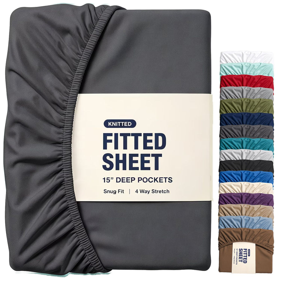 Hotel Quality Fitted Sheet - 1 Piece Fitted Sheet  -Breathable Bedding - Wrinkle, Fade, Stain Resistant- 16inch/40cm Deep Pocket Fitted Bed Sheet-Wrinkle and Fade Resistant,(Dark gray,King)