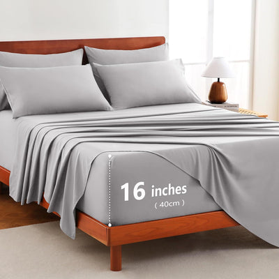 Hotel Soft Bed Sheet Set- Bedding Sheets & Pillowcases -Breathable Bedding - Wrinkle, Fade, Stain Resistant-Deep Pocket Flat Fitted Bed Sheet Set(Silver-gray,King Single)