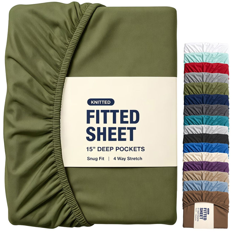 Hotel Quality Fitted Sheet - 1 Piece Fitted Sheet  -Breathable Bedding - Wrinkle, Fade, Stain Resistant- 16inch/40cm Deep Pocket Fitted Bed Sheet-Wrinkle and Fade Resistant,(Olive green,King Single)