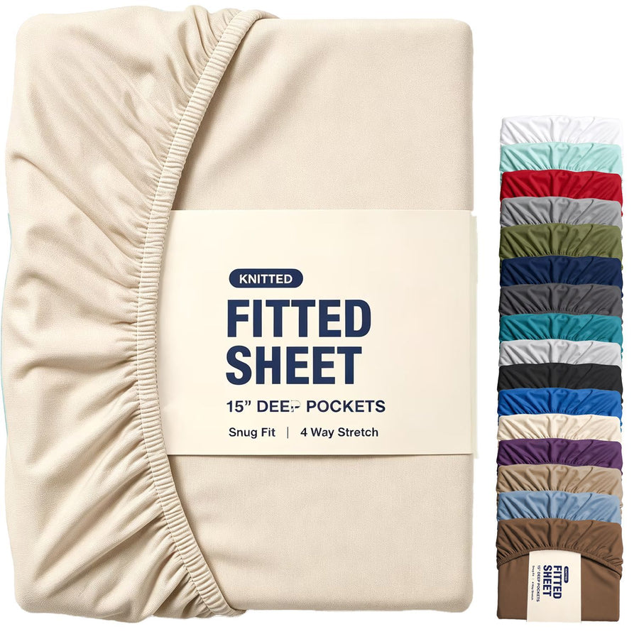 Hotel Quality Fitted Sheet - 1 Piece Fitted Sheet  -Breathable Bedding - Wrinkle, Fade, Stain Resistant- 16inch/40cm Deep Pocket Fitted Bed Sheet-Wrinkle and Fade Resistant,(Cream White,King Single)