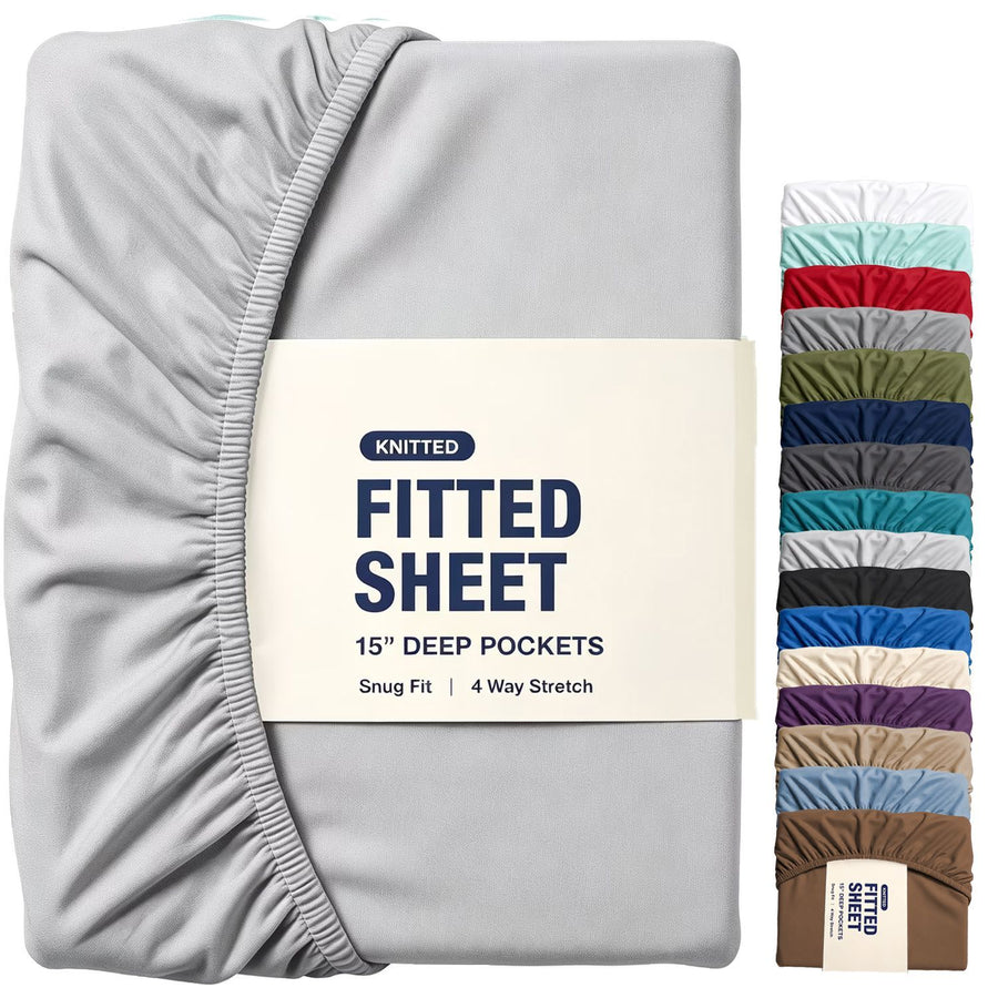 Hotel Quality Fitted Sheet - 1 Piece Fitted Sheet  -Breathable Bedding - Wrinkle, Fade, Stain Resistant- 16inch/40cm Deep Pocket Fitted Bed Sheet-Wrinkle and Fade Resistant,(Silver-gray,King Single)