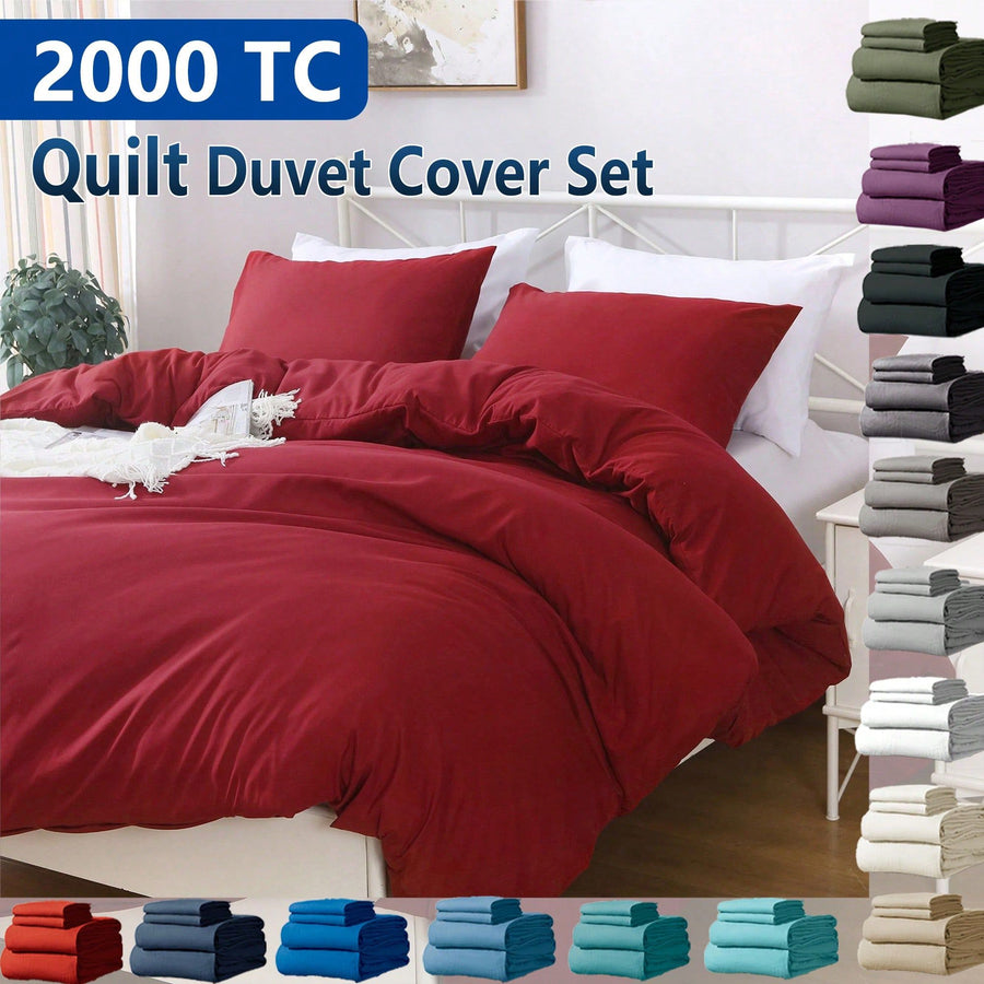 Hotel Soft Microfiber Duvet Cover Set-2000TC Quilt Cover Set & Pillowcases -1 Donna Cover Zipper Closure & 1 x Pillowcases-Breathable Bedding - Wrinkle, Fade, Stain Resistant(Red,Queen)