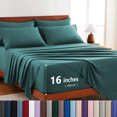 Hotel Soft Bed Sheet Set- Bedding Sheets & Pillowcases -Breathable Bedding - Wrinkle, Fade, Stain Resistant-Deep Pocket Flat Fitted Bed Sheet Set(Biscay blue,Queen)