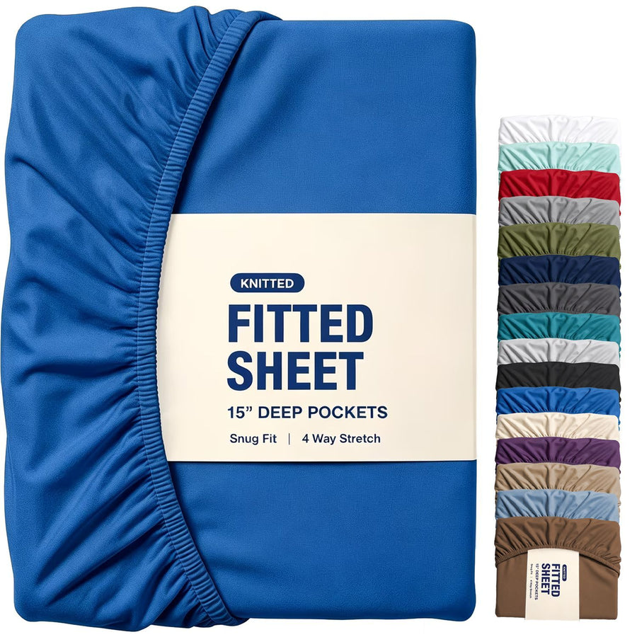 Hotel Quality Fitted Sheet - 1 Piece Fitted Sheet  -Breathable Bedding - Wrinkle, Fade, Stain Resistant- 16inch/40cm Deep Pocket Fitted Bed Sheet-Wrinkle and Fade Resistant,(Royal blue,Queen)