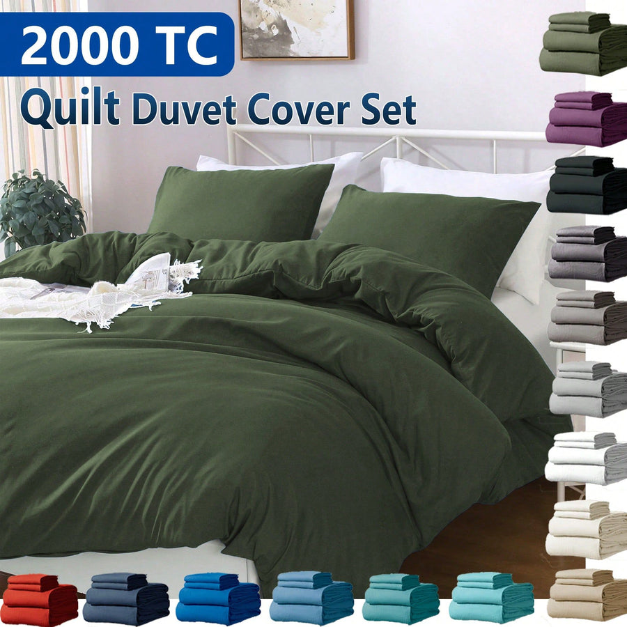 Hotel Soft Microfiber Duvet Cover Set-2000TC Quilt Cover Set & Pillowcases -1 Donna Cover Zipper Closure & 1 x Pillowcases-Breathable Bedding - Wrinkle, Fade, Stain Resistant(Olive green,Single)