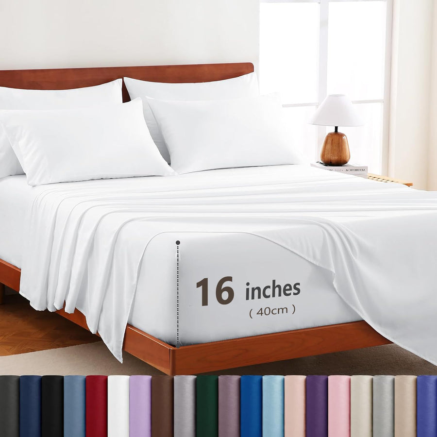 Hotel Soft Bed Sheet Set- Bedding Sheets & Pillowcases -Breathable Bedding - Wrinkle, Fade, Stain Resistant-Deep Pocket Flat Fitted Bed Sheet Set(Raw white,Single)