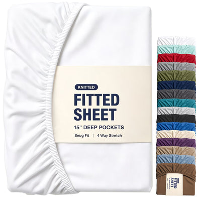 Hotel Quality Fitted Sheet - 1 Piece Fitted Sheet  -Breathable Bedding - Wrinkle, Fade, Stain Resistant- 16inch/40cm Deep Pocket Fitted Bed Sheet-Wrinkle and Fade Resistant,(White,Single)