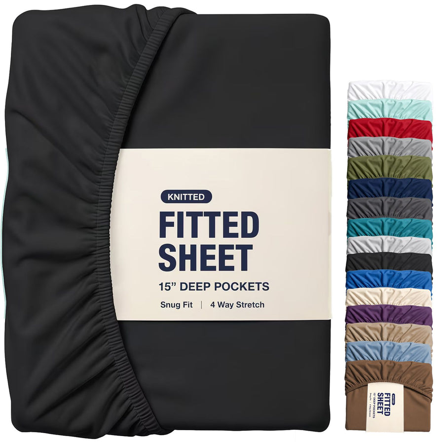 Hotel Quality Fitted Sheet - 1 Piece Fitted Sheet  -Breathable Bedding - Wrinkle, Fade, Stain Resistant- 16inch/40cm Deep Pocket Fitted Bed Sheet-Wrinkle and Fade Resistant,(Black,Single)