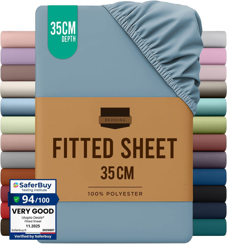 Hotel Quality Fitted Sheet - 1 Piece Fitted Sheet  -Breathable Bedding - Wrinkle, Fade, Stain Resistant- 16inch/40cm Deep Pocket Fitted Bed Sheet-Wrinkle and Fade Resistant,(Ocean,Single)