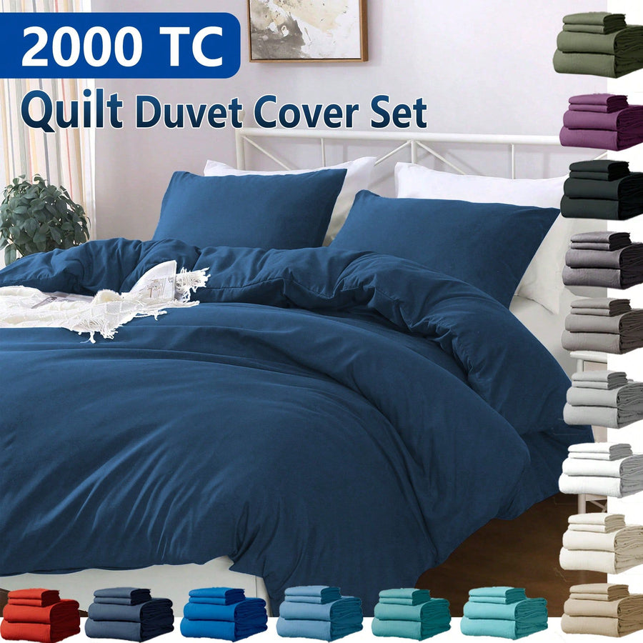 Hotel Soft Microfiber Duvet Cover Set-2000TC Quilt Cover Set & Pillowcases -1 Donna Cover Zipper Closure & 1 x Pillowcases-Breathable Bedding - Wrinkle, Fade, Stain Resistant(Navy,Super King)