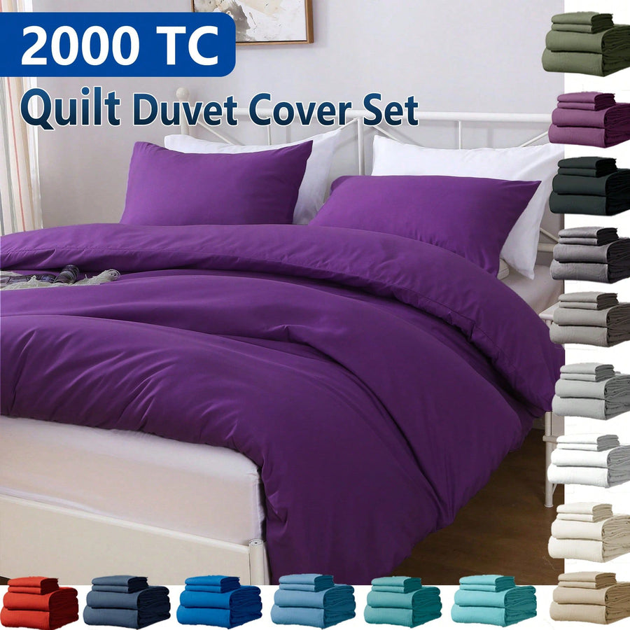 Hotel Soft Microfiber Duvet Cover Set-2000TC Quilt Cover Set & Pillowcases -1 Donna Cover Zipper Closure & 1 x Pillowcases-Breathable Bedding - Wrinkle, Fade, Stain Resistant(Purple,Super King)