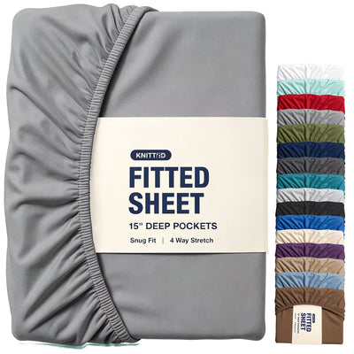 Hotel Quality Fitted Sheet - 1 Piece Fitted Sheet  -Breathable Bedding - Wrinkle, Fade, Stain Resistant- 16inch/40cm Deep Pocket Fitted Bed Sheet-Wrinkle and Fade Resistant,(Grey,Super King)