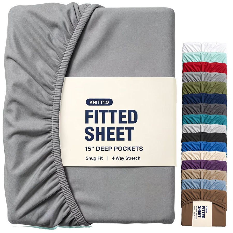 Hotel Quality Fitted Sheet - 1 Piece Fitted Sheet  -Breathable Bedding - Wrinkle, Fade, Stain Resistant- 16inch/40cm Deep Pocket Fitted Bed Sheet-Wrinkle and Fade Resistant,(Grey,Super King)