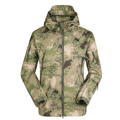 ESDY Men Softshell Jacket Outdoor Fleece Training Coat FG Ruins Green Camouflage XL