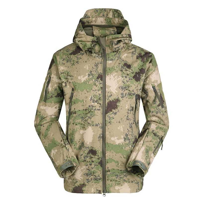 ESDY Men Softshell Jacket Outdoor Fleece Training Coat FG Ruins Green Camouflage XXL