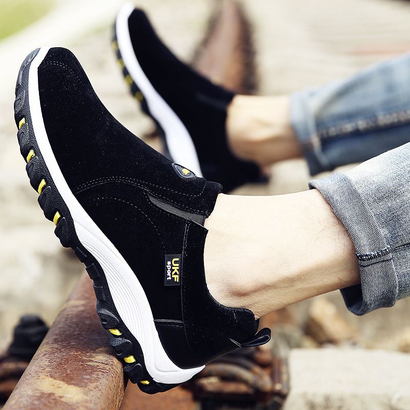 New Code Men Hiking Shoes Rubber Sole Low Top Black 42