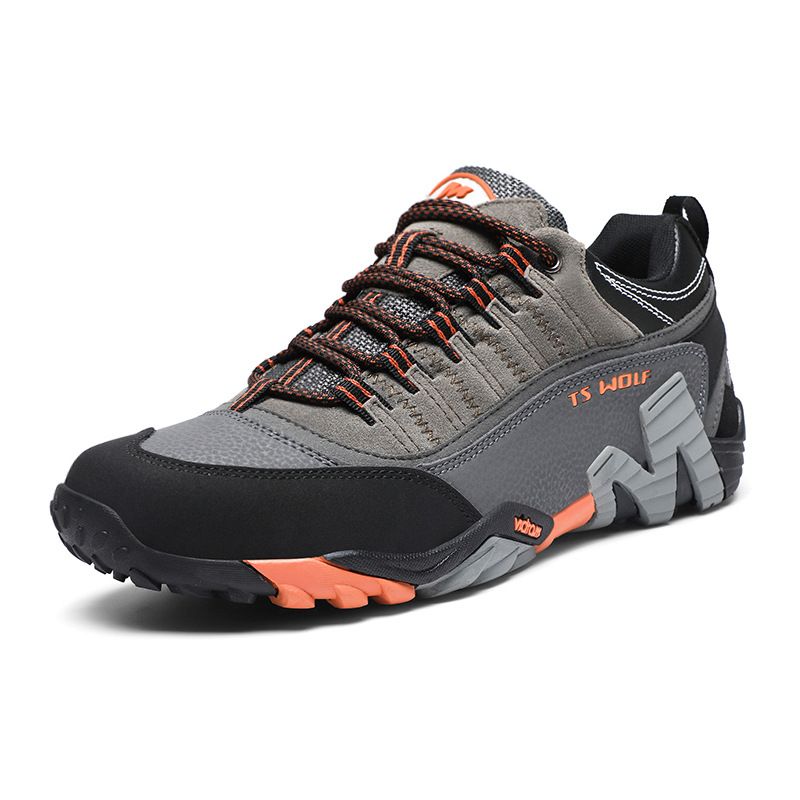 Lefectic Hiking Shoes Genuine Leather Waterproof. Dark gray Orange 41