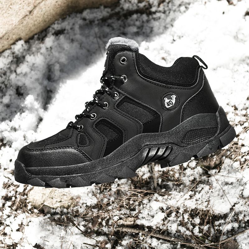 QIFENG Mens High Top Hiking Shoes Anti Slip Rubber Sole Black cotton 42