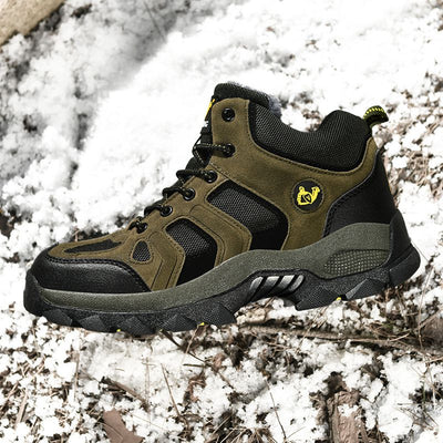 QIFENG Mens High Top Hiking Shoes Anti Slip Rubber Sole Army green cotton 47