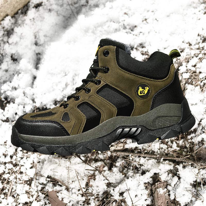 QIFENG Mens High Top Hiking Shoes Anti Slip Rubber Sole Army green cotton 47