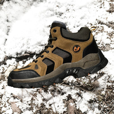 QIFENG Mens High Top Hiking Shoes Anti Slip Rubber Sole Brown Cotton 39