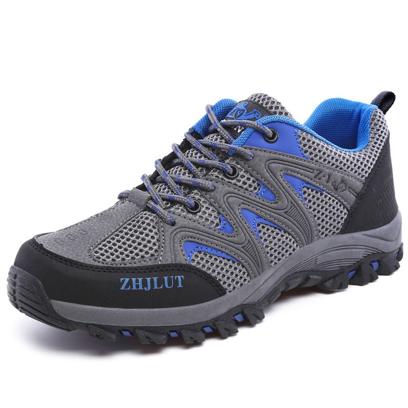 Qifeng Men Women Outdoor Breathable Hiking Shoes gray blue 37
