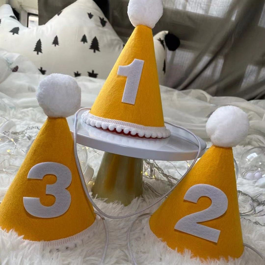 Birthday Hat Baby Felt Party Prop Chun Yue Yellow for 3 weeks 0-10 weeks can take