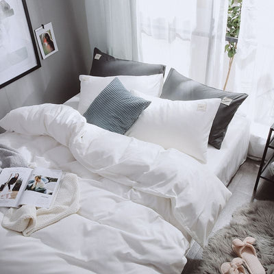 Qianjin Cotton Solid Color 4 Piece Bedding Set White ☆ 1.8 m bed hat set] quilt cover 220*240 bed hat 180*200+25cm/suitable for 220*240 quilt core