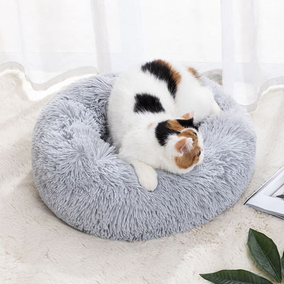 Qianxun pets Round Plush Pet Bed 40 cm Light gray Diameter 70 cm