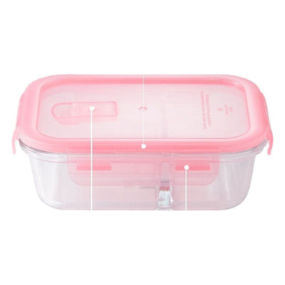 Scybe Heat Resistant Glass Lunch Box Microwave Safe Saipu Rectangular Divider 950ML White Cover 0265-P1